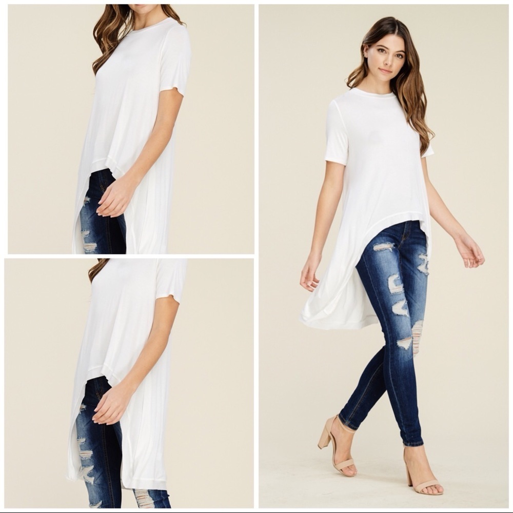 NWT annabelle boutique White high low knit top womens M basic layer western